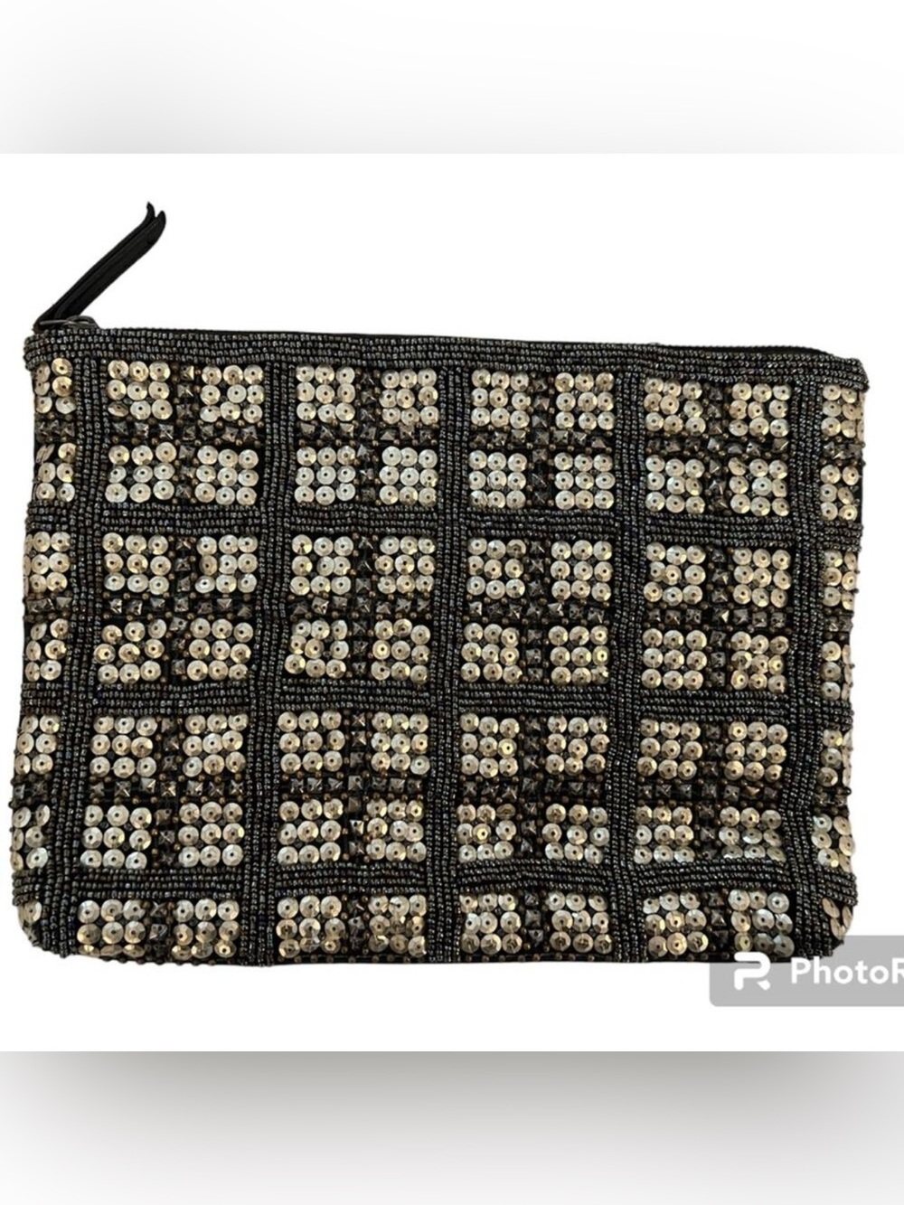 Vintage Metallic Sequin/Leather Clutch
